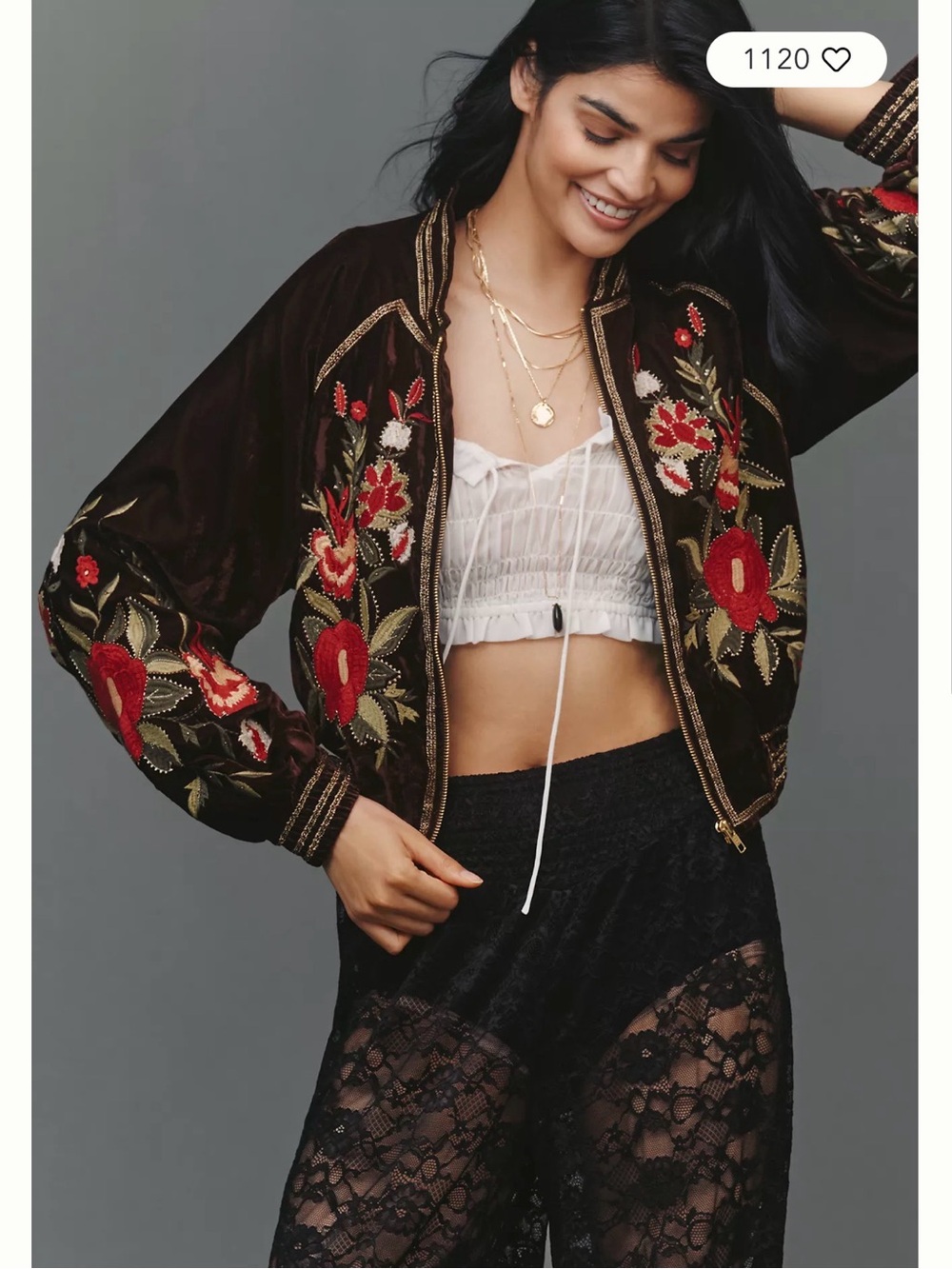 ⭐️Anthropologie Velvet Embroidered Bomber Jacket⭐️